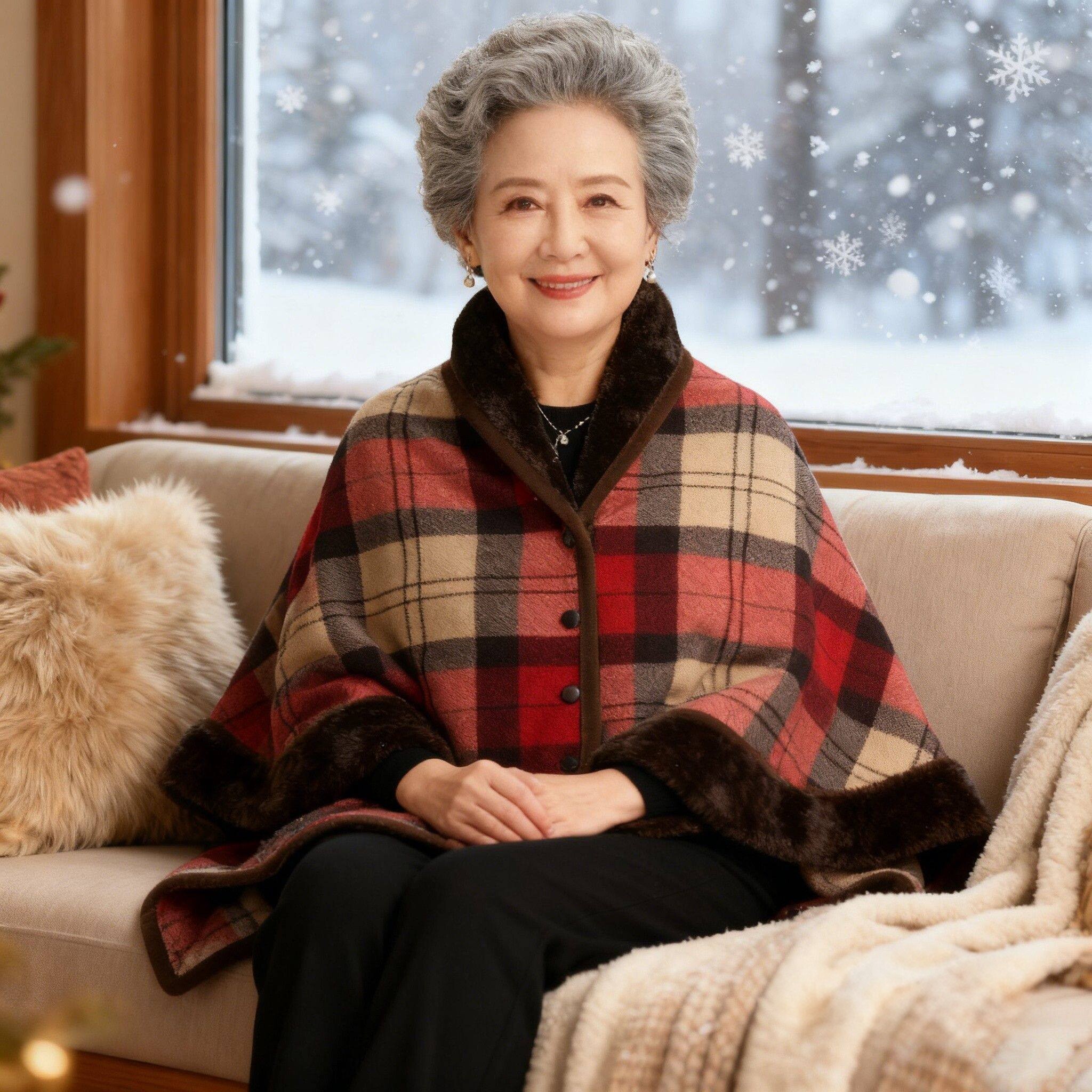 老人披肩多功能保暖午睡办公室披风冬季斗篷成人妈妈奶奶盖腿办公