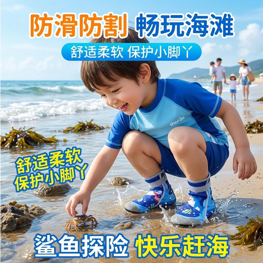 儿童赶海鞋防割高筒涉水鞋户外游泳防滑防沙鞋浮潜速干靴子沙滩鞋