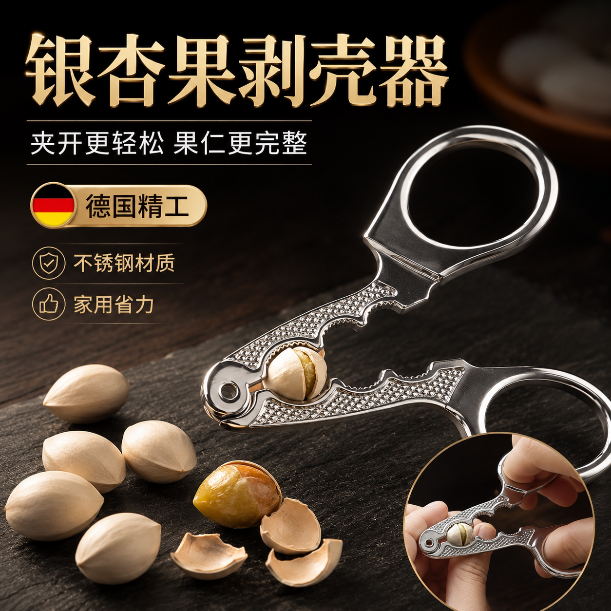 银杏果剥壳器瓜子夹白果钳子干果夹子坚果工具榛子专用神器板开瓜