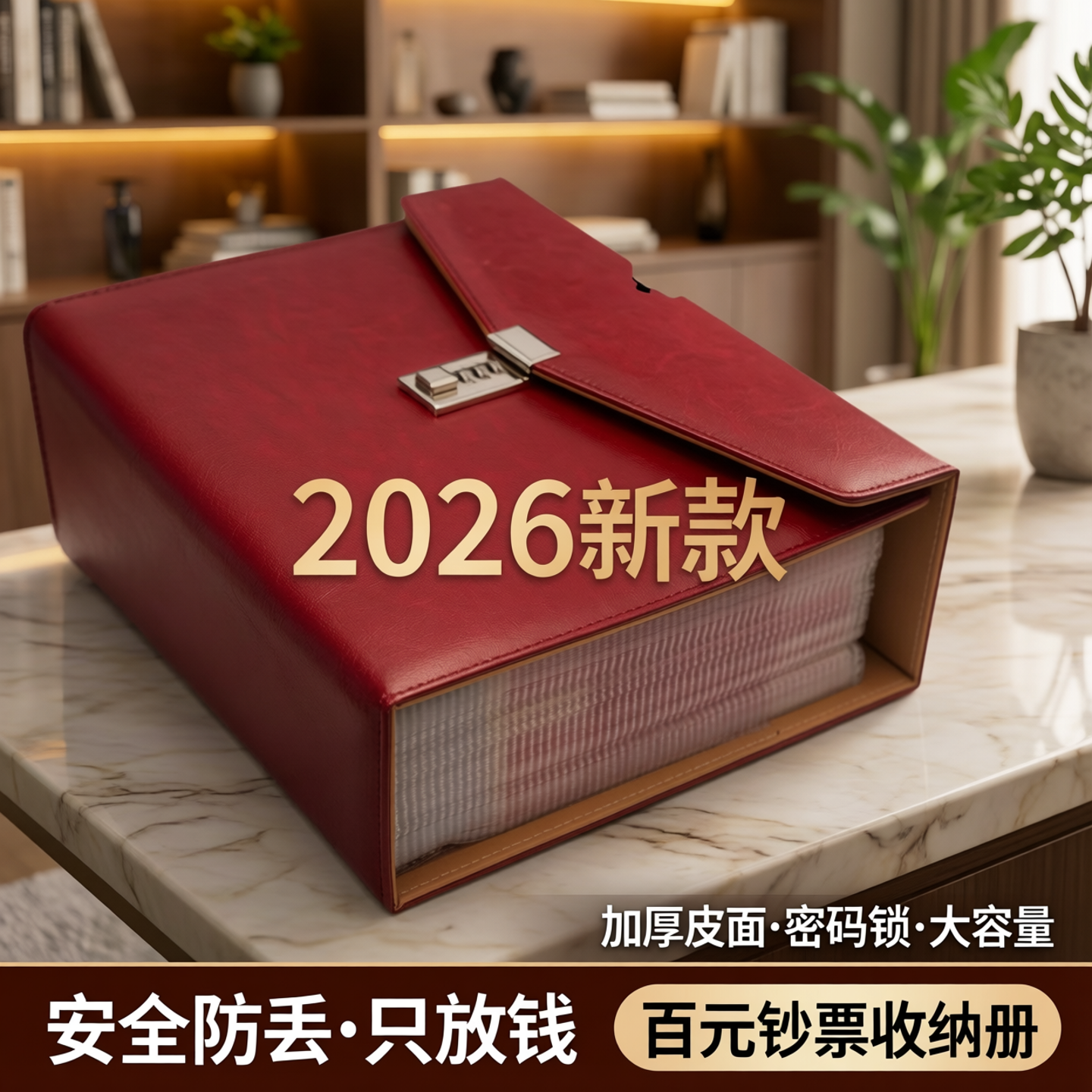 存钱夹钱册10万实用型加厚皮面现金存钱本密码锁2026年新款大容