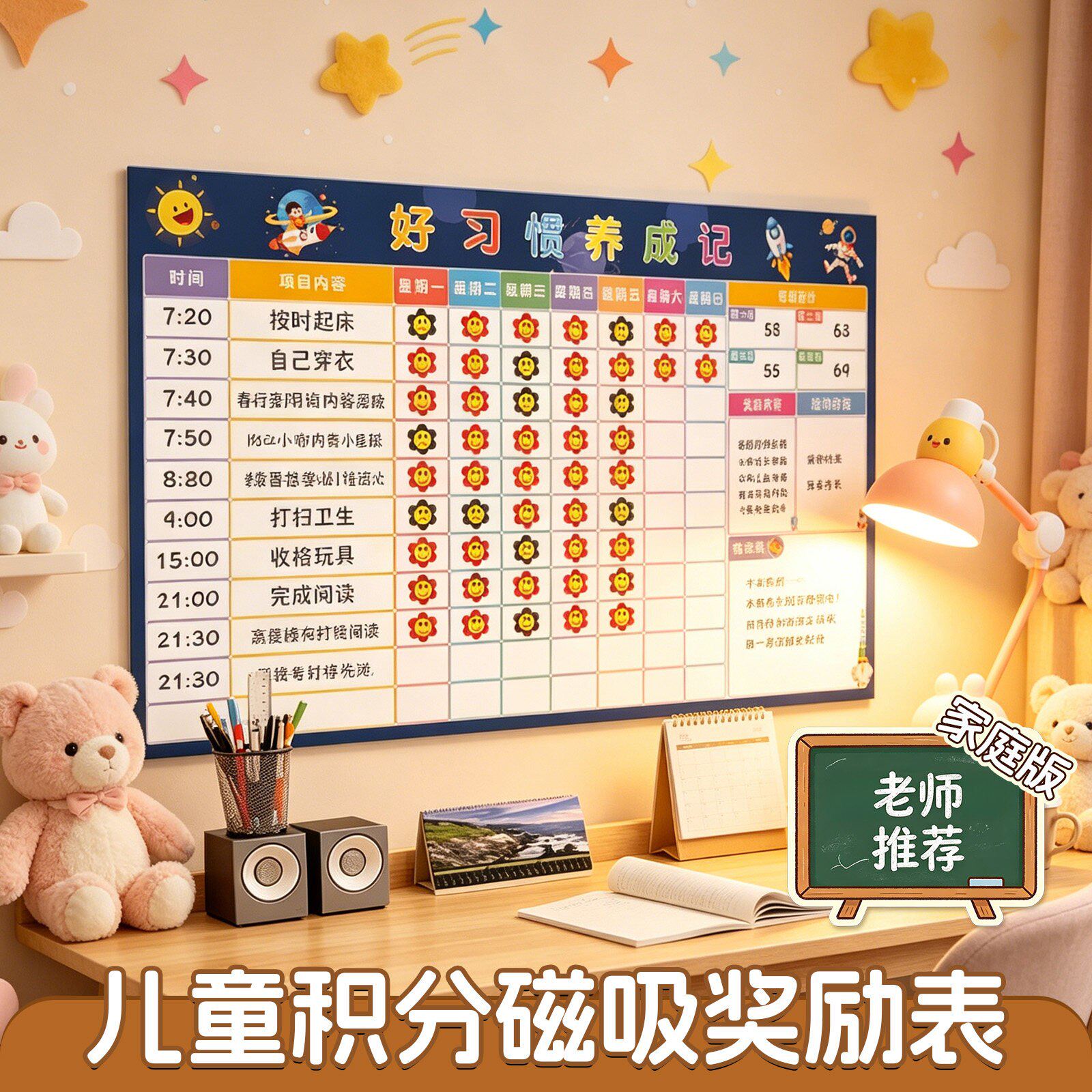 儿童积分奖励家庭版自律表成长磁性墙贴小学生时间管理宝宝贴纸孩子好
