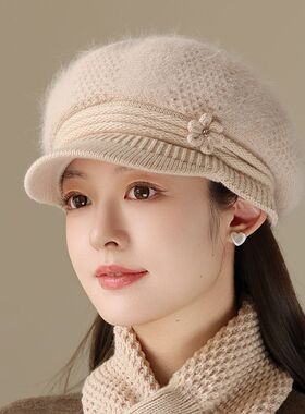冬天帽子女士针织帽中老年人奶奶妈妈加绒毛线帽中老年保暖冬帽女