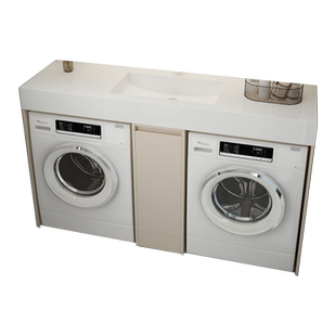 加厚实木双洗衣机柜一体柜阳台洗烘干机双机位洗衣柜台盆柜定制