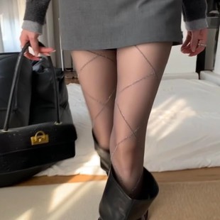 丝袜女银丝交叉菱格连袜裤 性感情调高级超薄显瘦设计菱形格灰