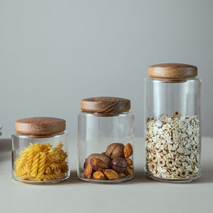 JZ几致Norman诺曼系列高硼硅玻璃密封收纳杂粮干果白橡木储物罐