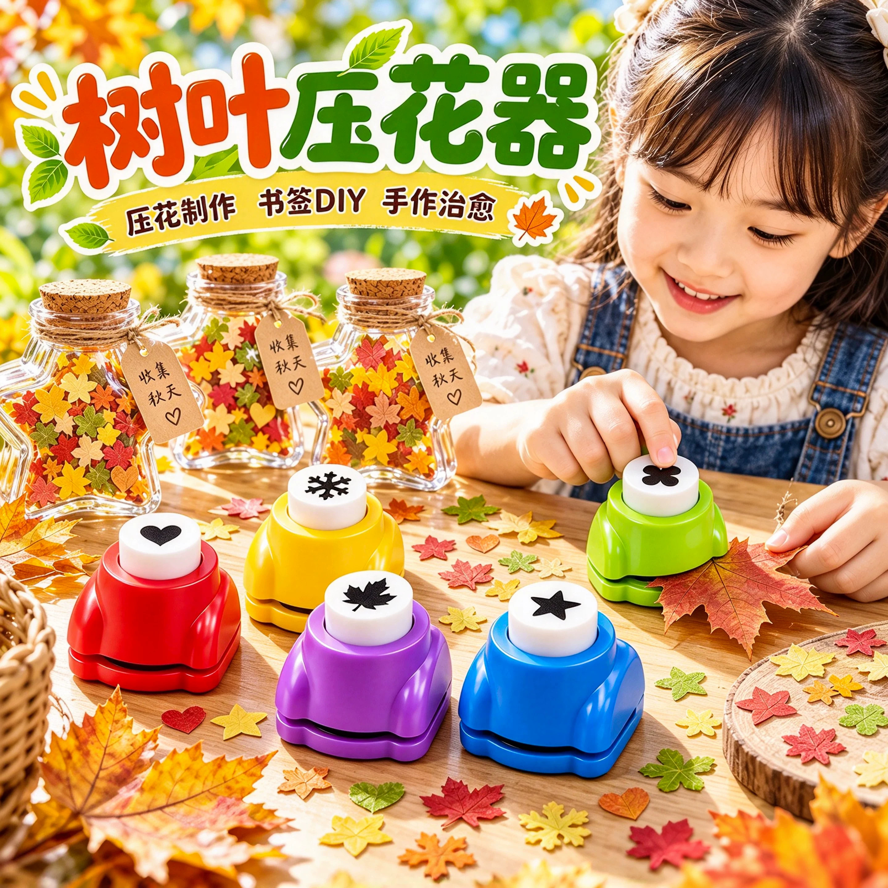 树叶打孔器形状剪秋压花器干花书签按压打孔器手工材料diy纸单孔