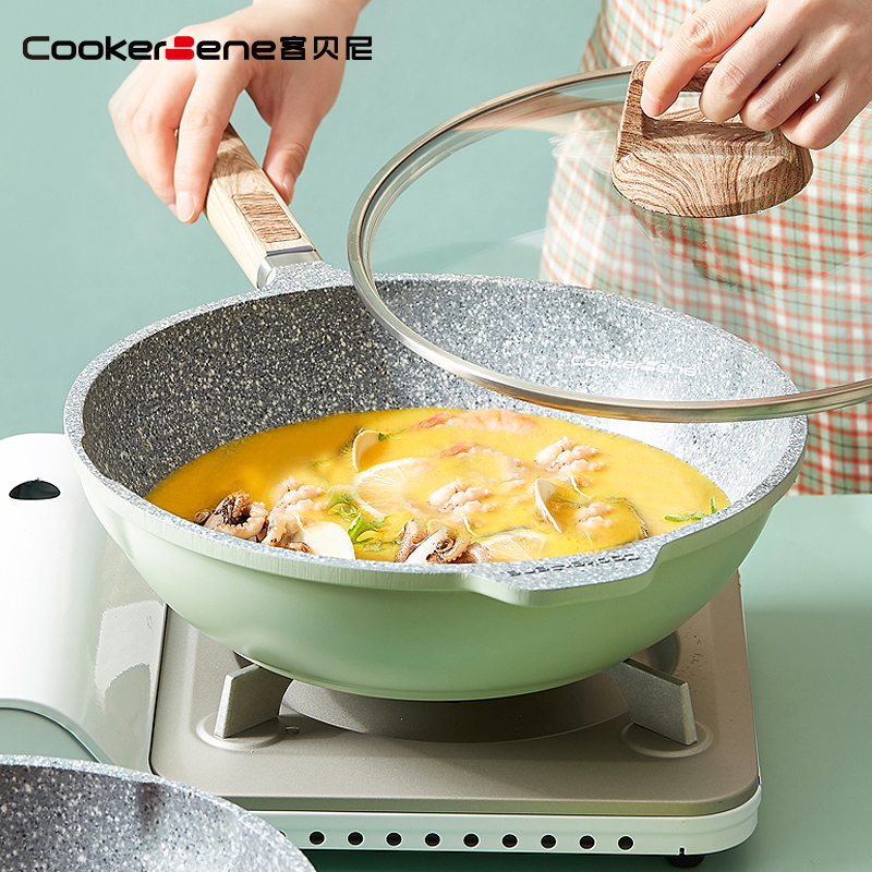 麦饭石电磁炉燃气不粘锅锅