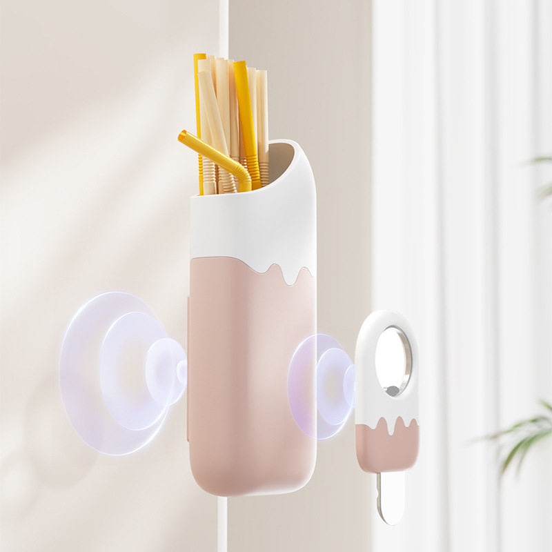 磁吸吸管收纳盒家用多功能两用开瓶器便捷冰箱侧壁挂式收纳筷子筒