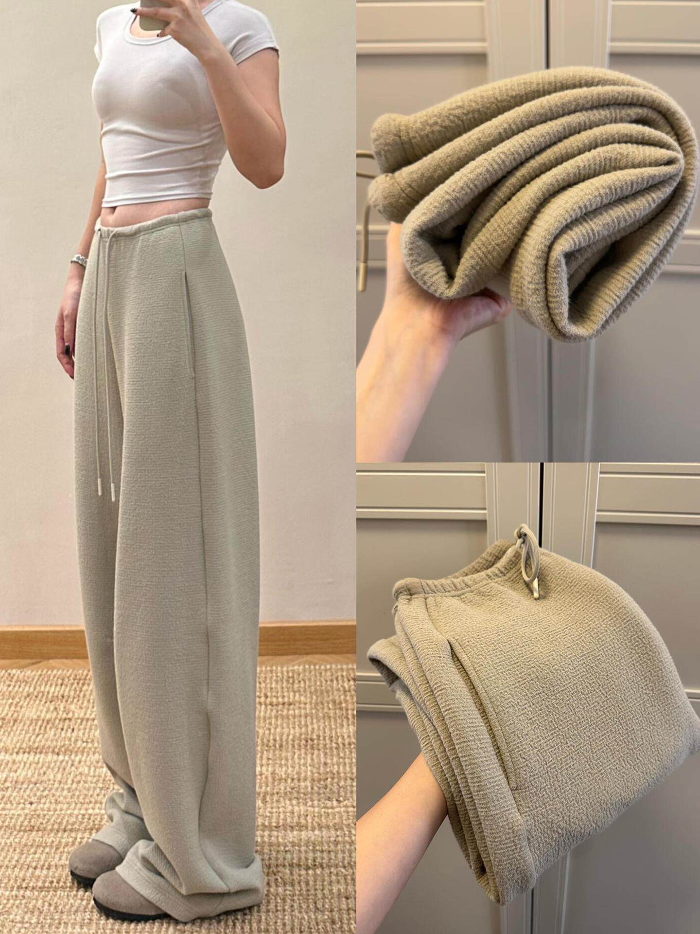 卡其色香蕉卫裤女秋季2025新款小个子宽松直筒运动弯刀窄版阔腿裤