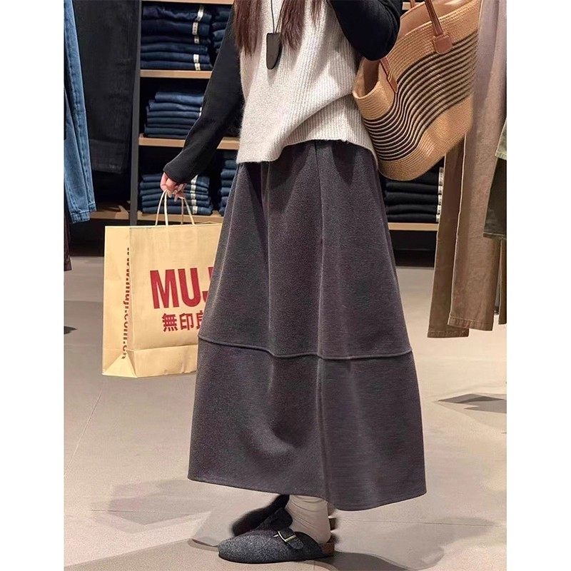 灰色毛呢花苞半身裙女秋冬高腰中长款蓬蓬a字伞裙遮跨显瘦南瓜裙