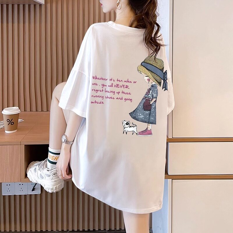大尺码中长版白色纯棉短袖t恤女2025新款宽松显瘦胖mm半袖夏季上