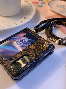 silob适用oppofindn2flip手机壳findn3flip折叠屏保护壳oppo新款find n2flip大牌花纹米妮背带斜跨式女款欧美