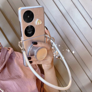 奢华时尚电镀银适用华为Pocket2手机壳新款折叠p50pockets斜挎挂绳轻奢女神范packet2全包防摔中轴保护套手提