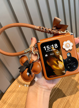 流行焦糖色适用oppofindn3flip手机壳皮质oppo小折叠findn2flip保护套超薄防摔手提全包女网红外壳斜跨手提式