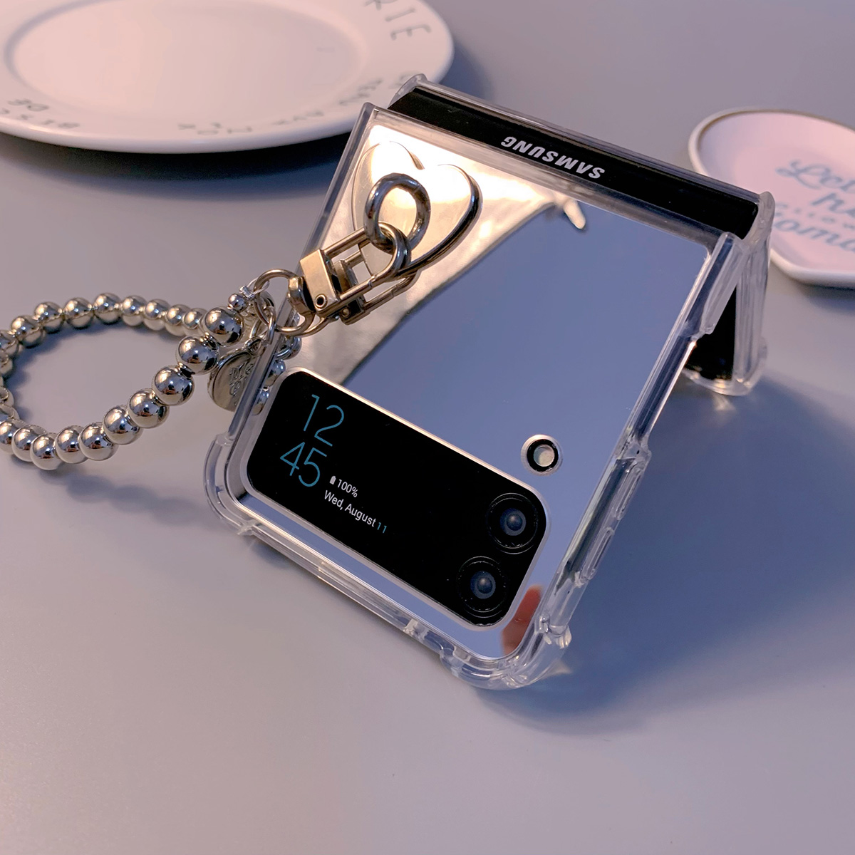 三星ZFlip3/4硅胶ins化妆镜壳