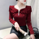 显瘦打底衫 性感方领T恤女长袖 欧货洋气设计感蝴蝶结上衣修身 秋冬