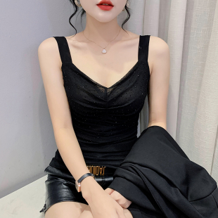 小众设计感烫钻上衣内搭打底小衫 性感网纱吊带背心女2026夏季 新款