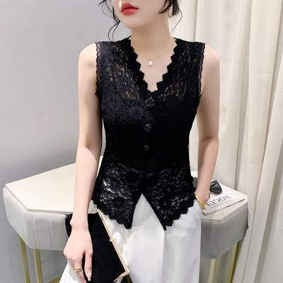 性感镂空蕾丝女无袖外穿内搭上衣