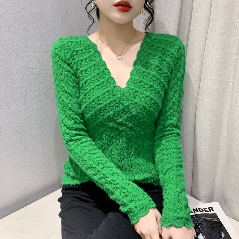 磨毛打底衫女秋冬欧货性感V领蕾丝衫女长袖内搭上衣植绒网纱小衫怎么样,好用不?