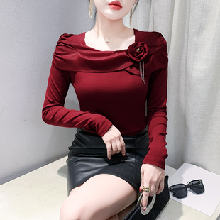 T恤气质小衫 洋气设计感花朵上衣长袖 潮 女2026秋冬新款 欧货打底衫