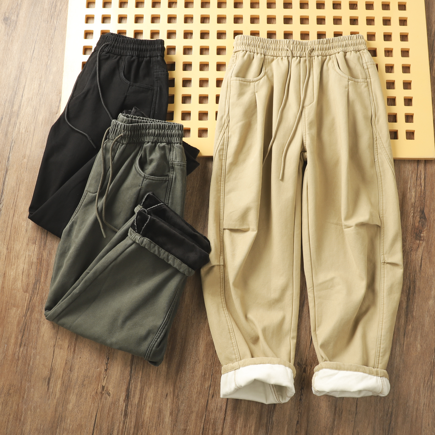 阿美咔叽风！冬季男士加绒加厚全棉舒适百搭直筒休闲裤锥形加绒裤