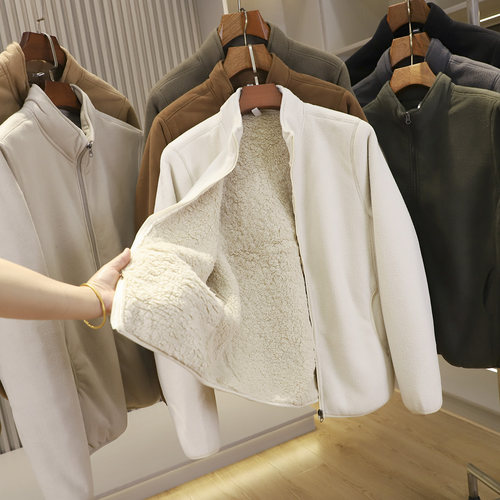 厚实双层摇粒绒~秋男女户外防风抗寒加绒加厚保暖立领羊羔毛外套