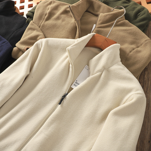 双面抓绒衣休闲加绒保暖立领摇粒绒夹克外套 秋冬男士 日单 情侣款