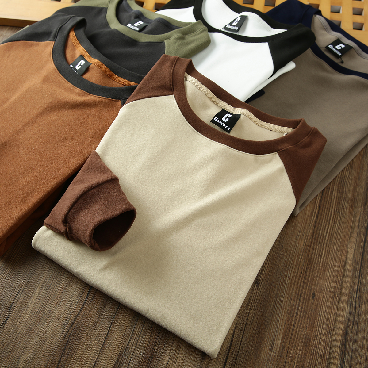 长袖潮流男士拼色T恤拼色