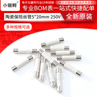 100只 6.3A 250V熔断器6 15A 陶瓷保险丝管5 20mm