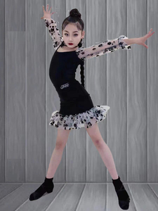女童拉丁舞服2024新款儿童练功服少儿舞蹈裙女孩演出服装春夏长袖