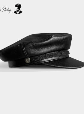 正品授权thomas shelby汤米谢尔比剃刀党黑真皮帽牛皮平顶海军帽