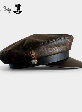 THOMAS SHELBY手工擦色进口牛皮胚阿美咔叽工装水手帽复古机车帽