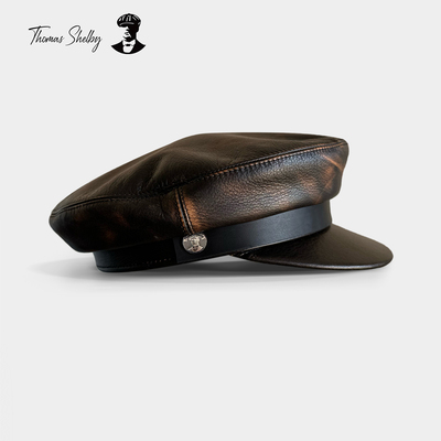 THOMASSHELBY真牛皮男士机车帽