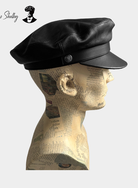 正品授权thomas shelby汤米谢尔比剃刀党黑真皮牛皮平顶海军帽