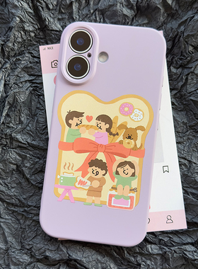 ins风吐司面包插画手机壳适用iphone17promax紫色iPhone15pro卡通13苹果16promax软壳女全包14华为安卓可定