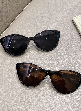 2024复古猫眼黑框茶色网红偏光墨