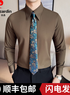 皮尔卡丹【轻奢】高级感男士衬衫长袖天丝商务休闲衬衣职业修身