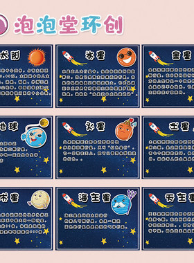 幼儿园小学蓝色宇宙太空银河系八大行星太阳地球探索科学环创贴纸