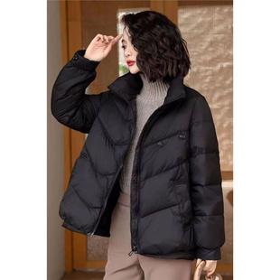 新款韩版宽松休闲羽绒服女短款时尚立领白鸭绒加厚红色两粒扣外套