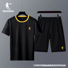 乔丹运动套装男2025新款夏季速干透气短袖T恤短裤健身跑步两件套