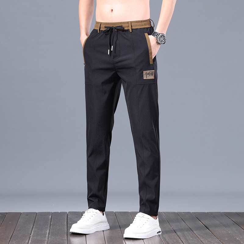 2024春夏季冰丝男装长裤直筒修身青年运动松紧腰拉链口袋8002-P40图片