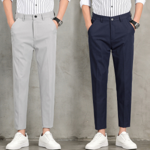 西裤男2021夏季新款韩版休闲裤青少年简约舒适九分裤 西裤P32图片