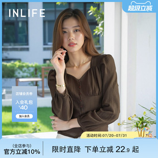 方领长袖 女2025春新款 伊纳芙复古短款 小衫 休闲小上衣 时尚 宽松薄款