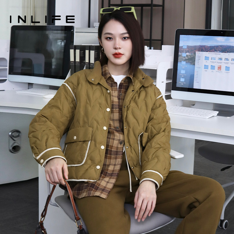 inlife轻薄短款立领白鸭绒羽绒服