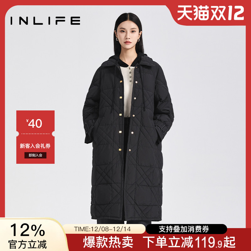 inlife轻薄鸭绒中长款羽绒服