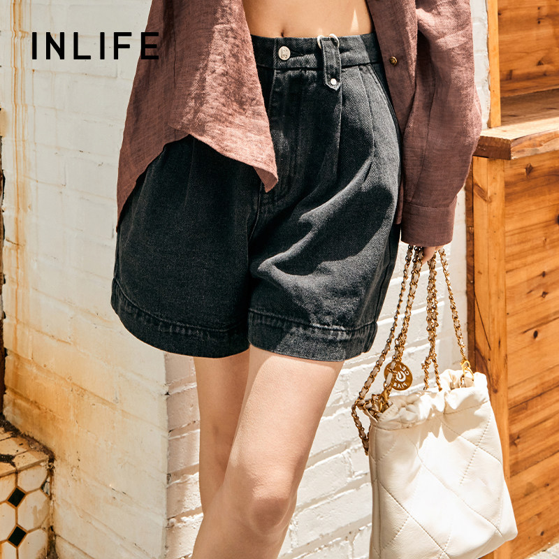 伊纳芙美式宽松直筒牛仔裤秋季新款女士复古高腰休闲短裤百搭裤子,女装/女士精品,牛仔裤,淘宝优惠券,粉丝福利购,淘宝优惠卷