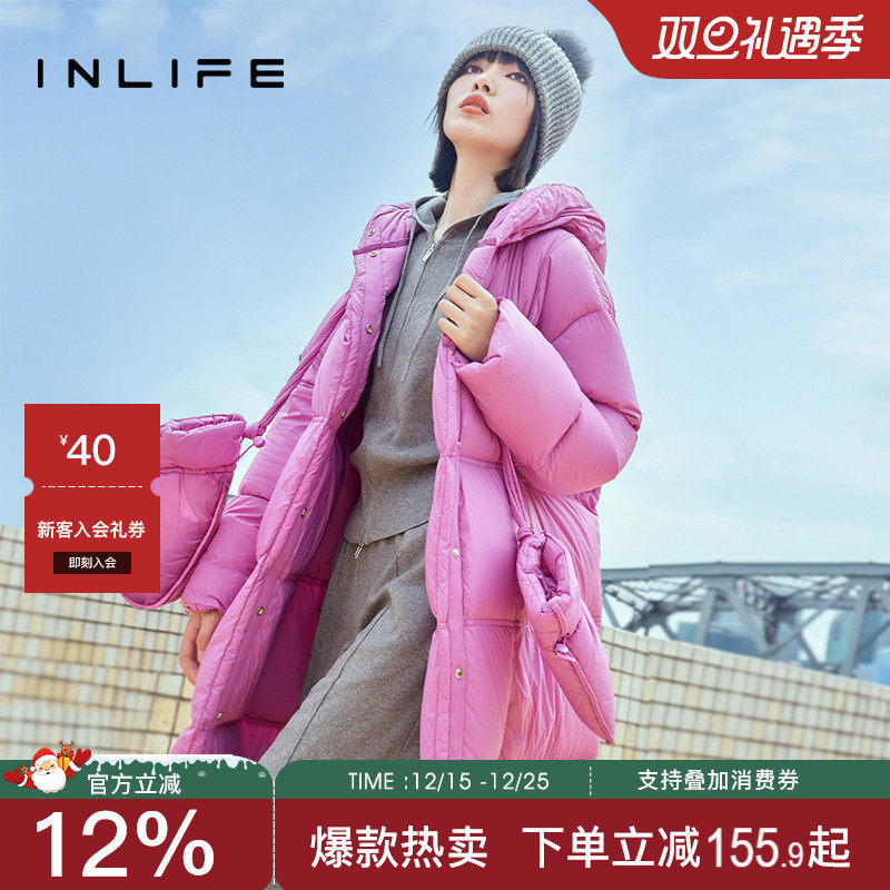 白鹅绒中长款外套inlife连帽