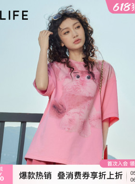 伊纳芙慵懒风卡通印花短袖T恤女2026夏新款宽松休闲百搭纯棉体恤