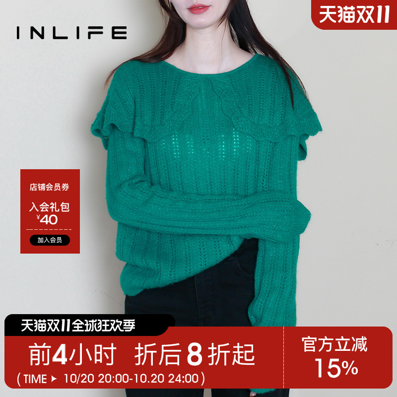 inlife娃娃领圆领长袖针织衫