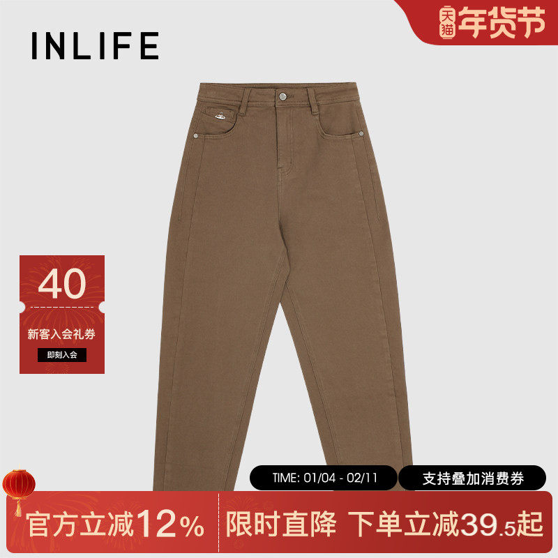 伊纳芙美式复古加绒牛仔裤女冬季新款时尚高腰哈伦裤宽松休闲裤子,女装/女士精品,牛仔裤,淘宝优惠券,粉丝福利购,淘宝优惠卷